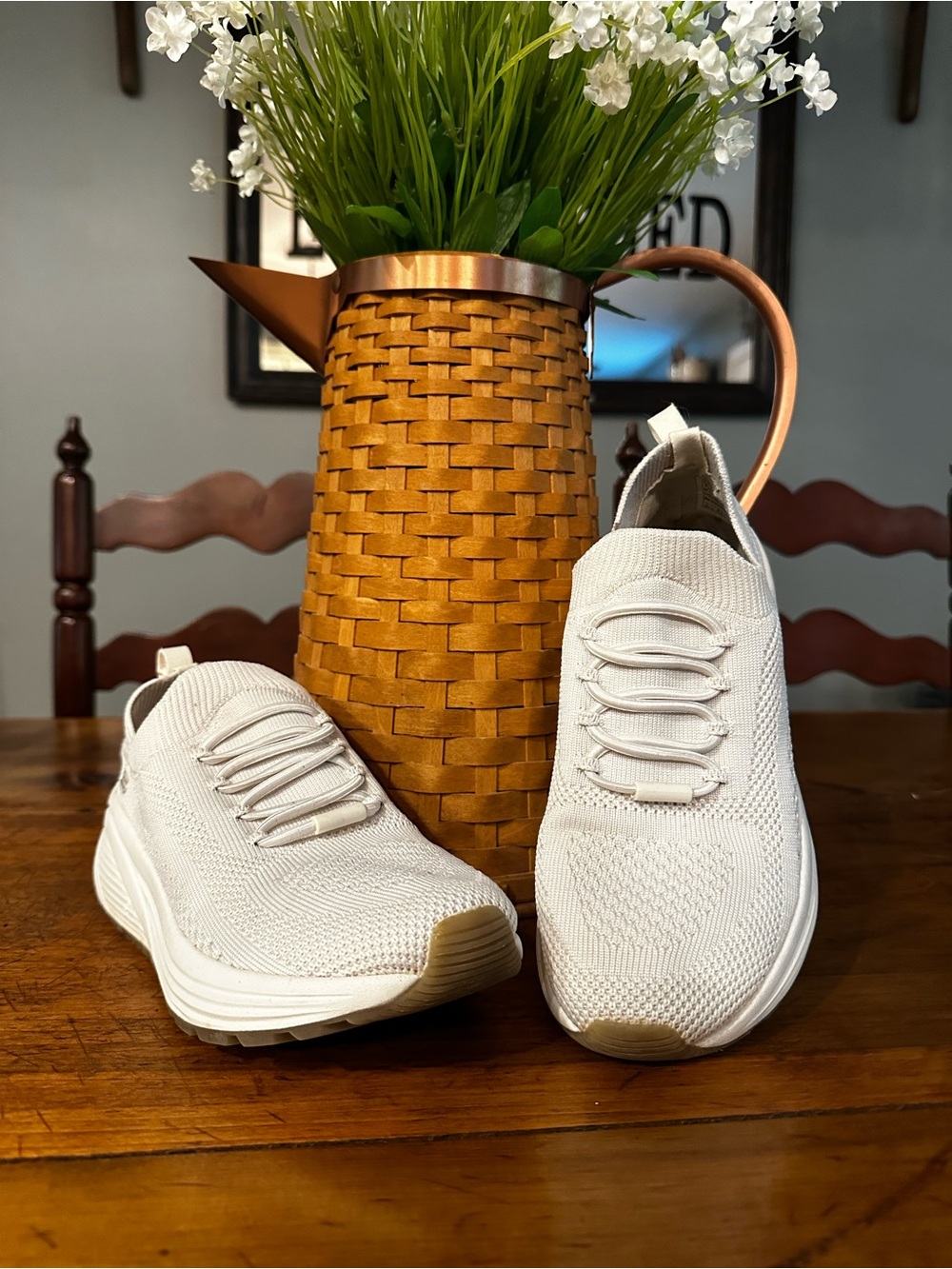 BOBS from Skechers Women's Slip-On Knit Athletic Sneakers - White Memory Foam